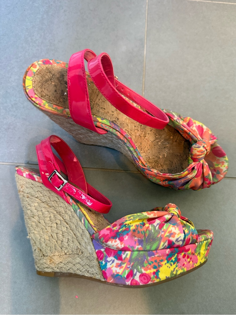 GB Bright Pink Floral Wedge Sandals for Women